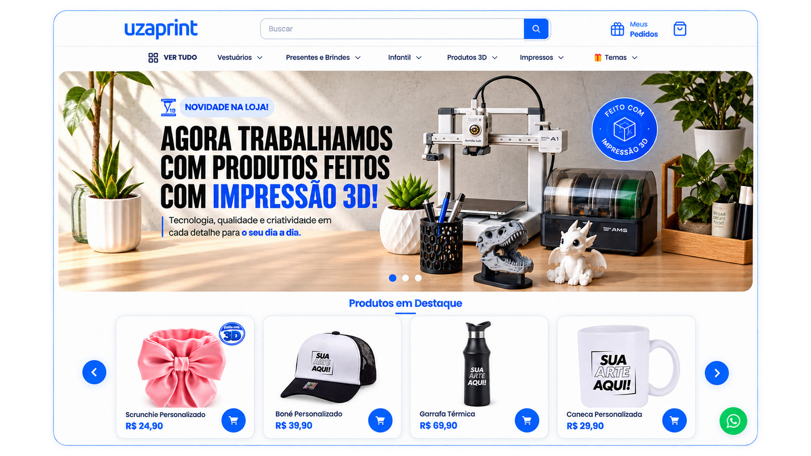 Loja virtual da UzaPrint feita no Gestorprint